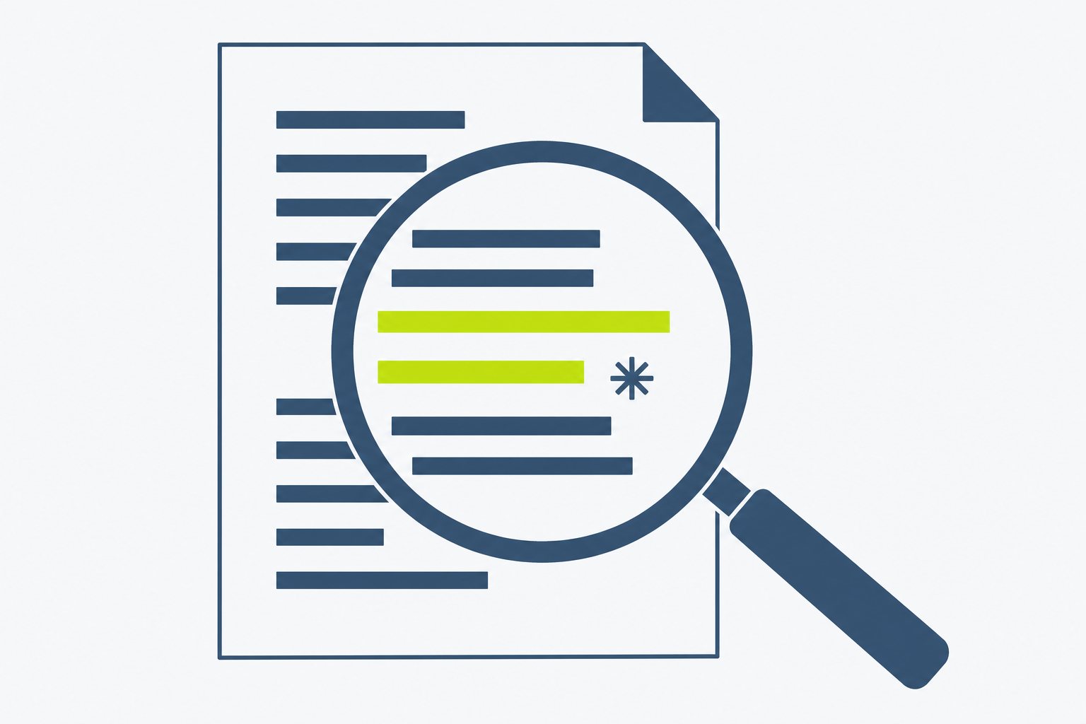 Illustration of a magnifying glass over a document with two lines highlighted